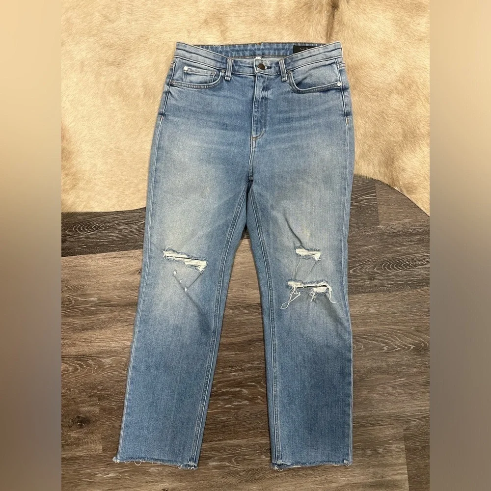 Rag & Bone Nina High Rise Ankle Cigarette Jeans Sz 28 Knee Rip Distress